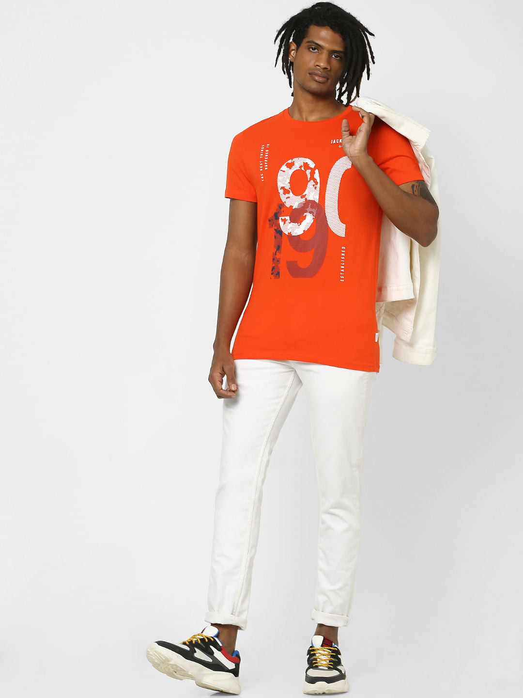 Orange Graphic Logo Print Crew Neck T-shirt - S