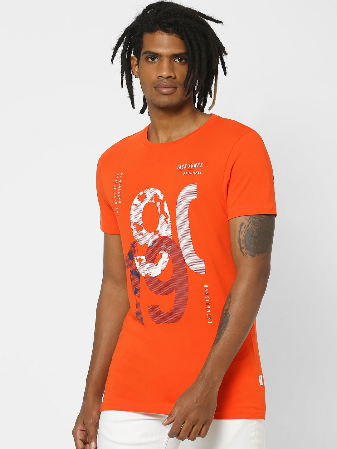 Orange Graphic Logo Print Crew Neck T-shirt