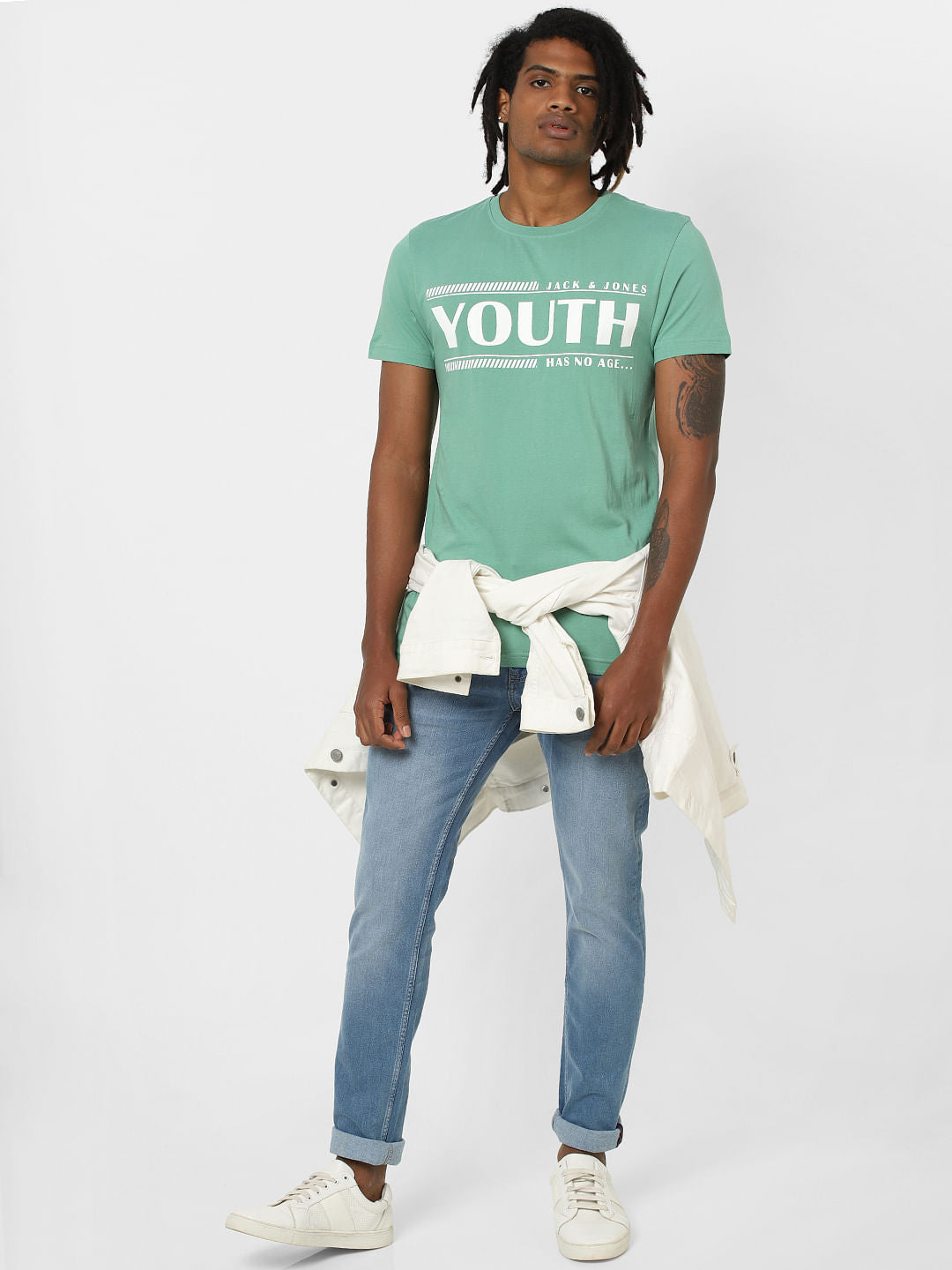 Green Slogan Print T-shirt - S