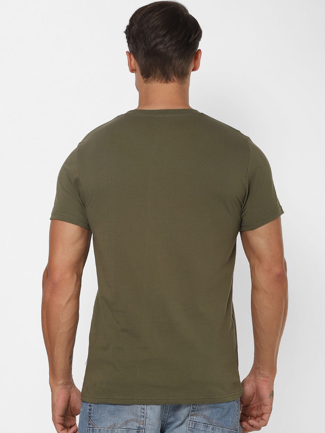 Green Logo Print V Neck T-shirt Online in India - Flat 30% Off