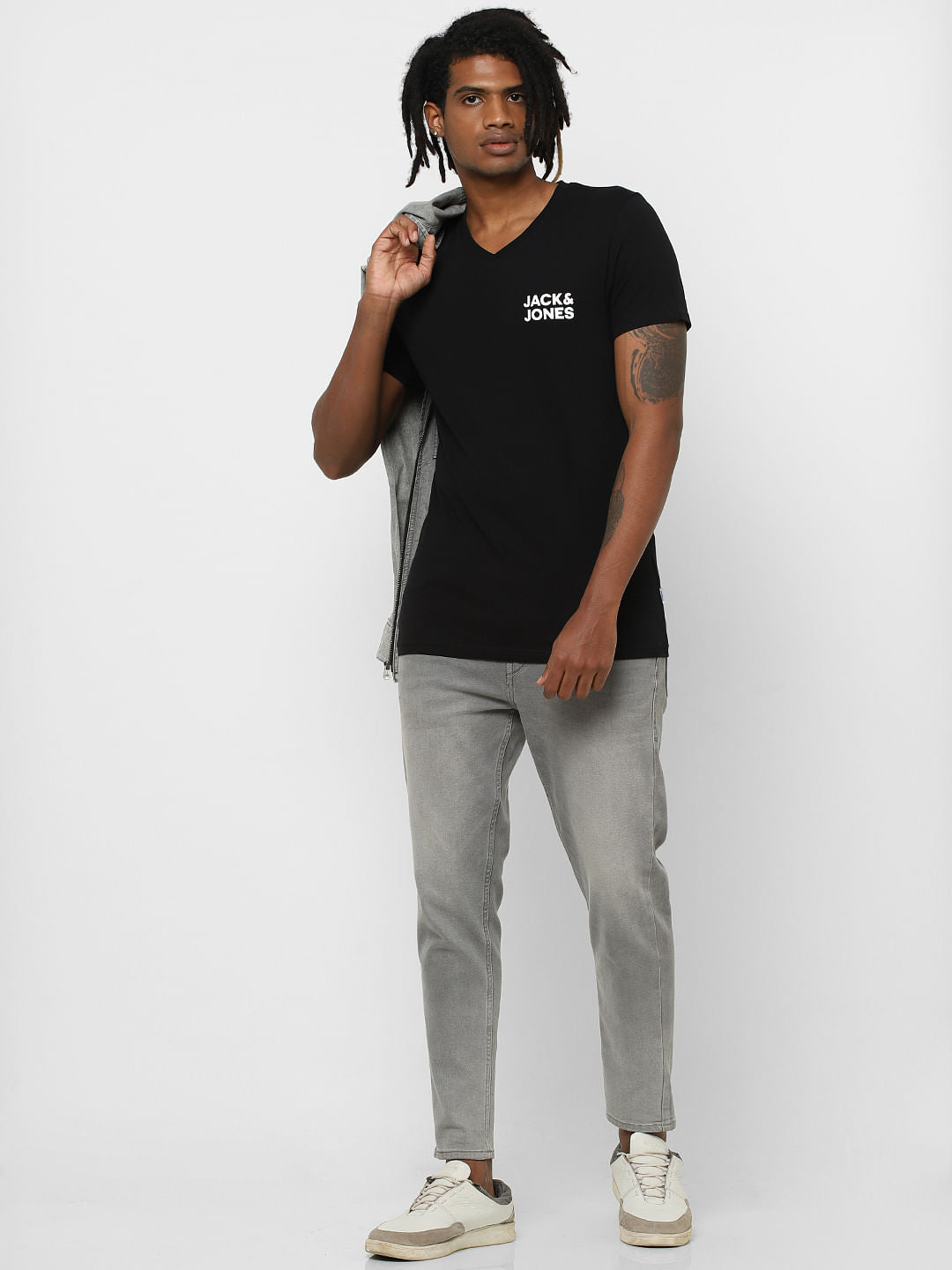 Black Logo Print Crew Neck T-shirt Online in India - Flat 30% Off - S