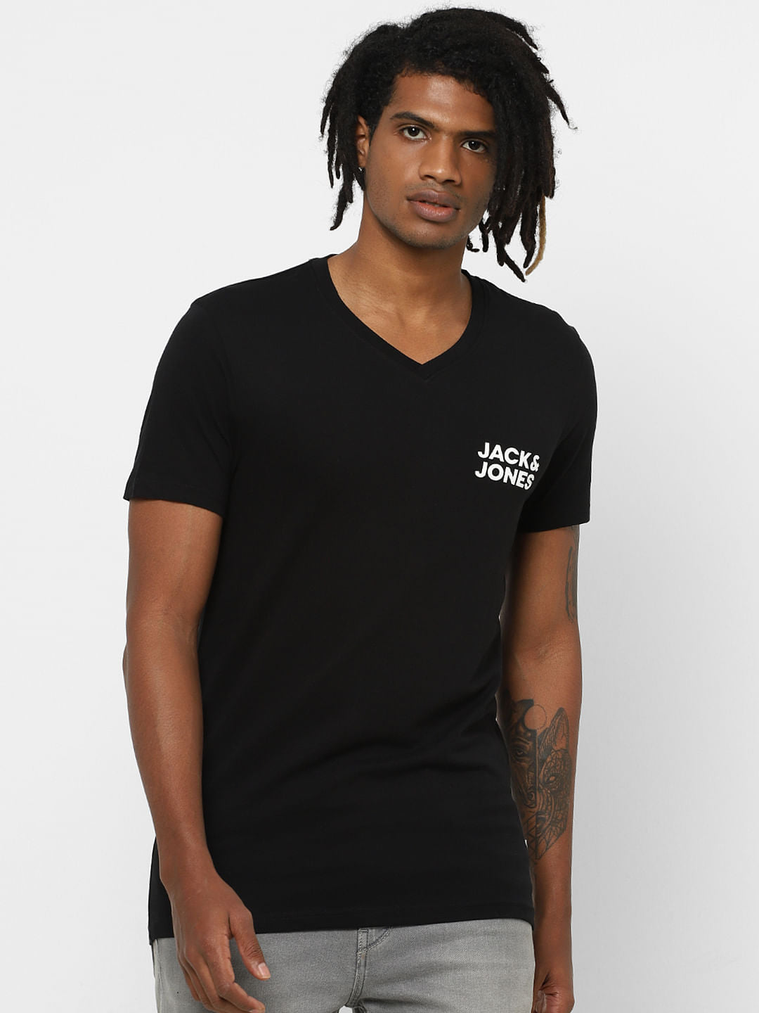 Black Logo Print Crew Neck T-shirt Online in India - Flat 30% Off