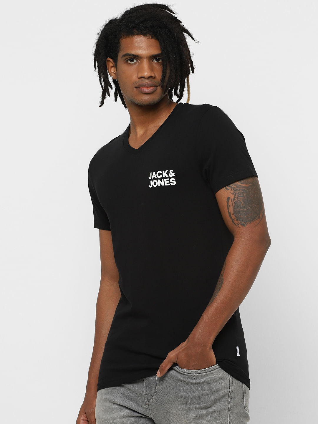 Black Logo Print Crew Neck T-shirt Online in India - Flat 30% Off
