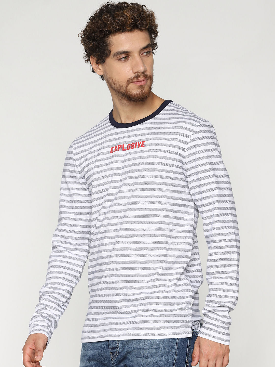 White Striped Crew Neck T-Shirt
