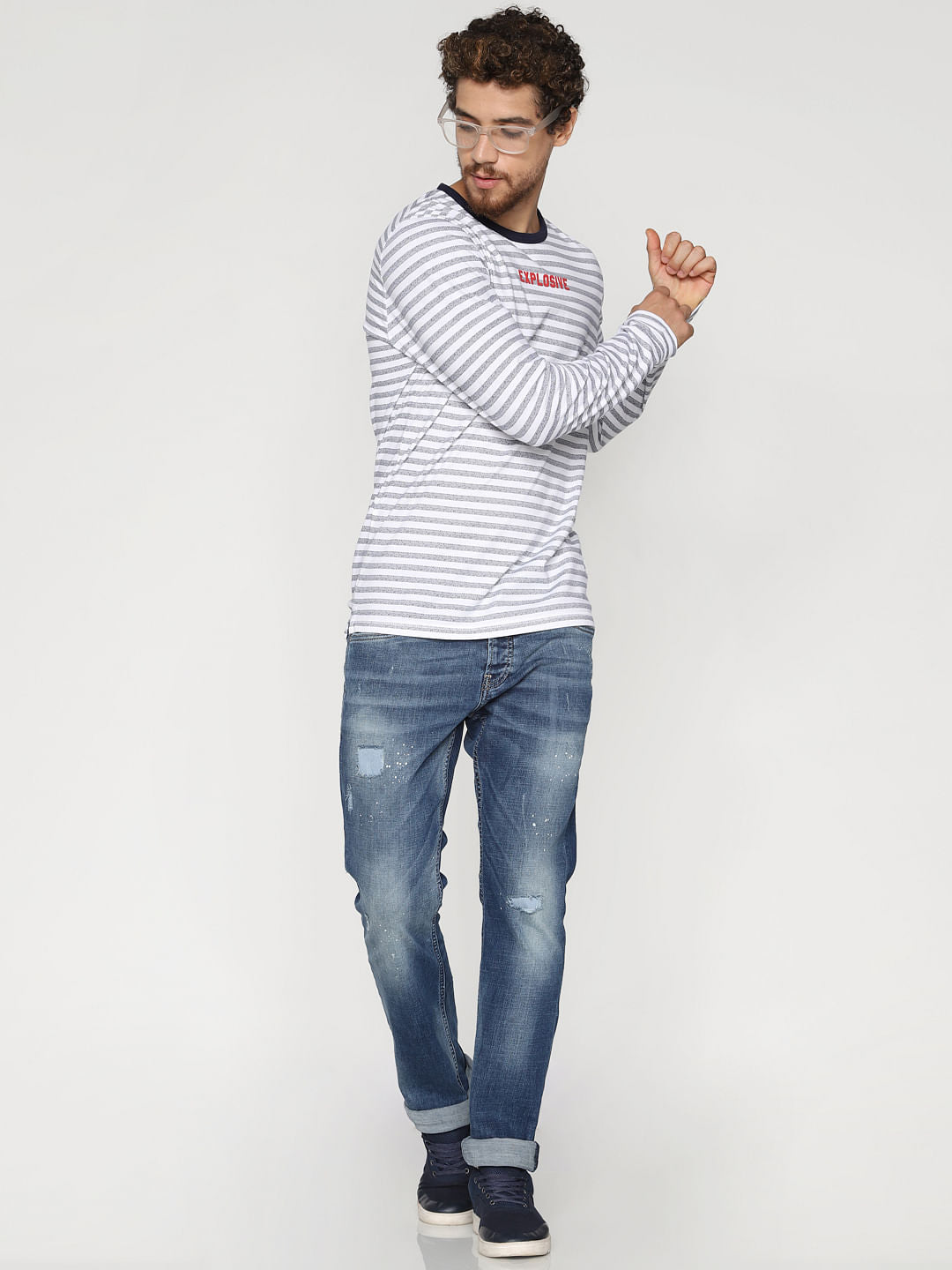 White Striped Crew Neck T-Shirt