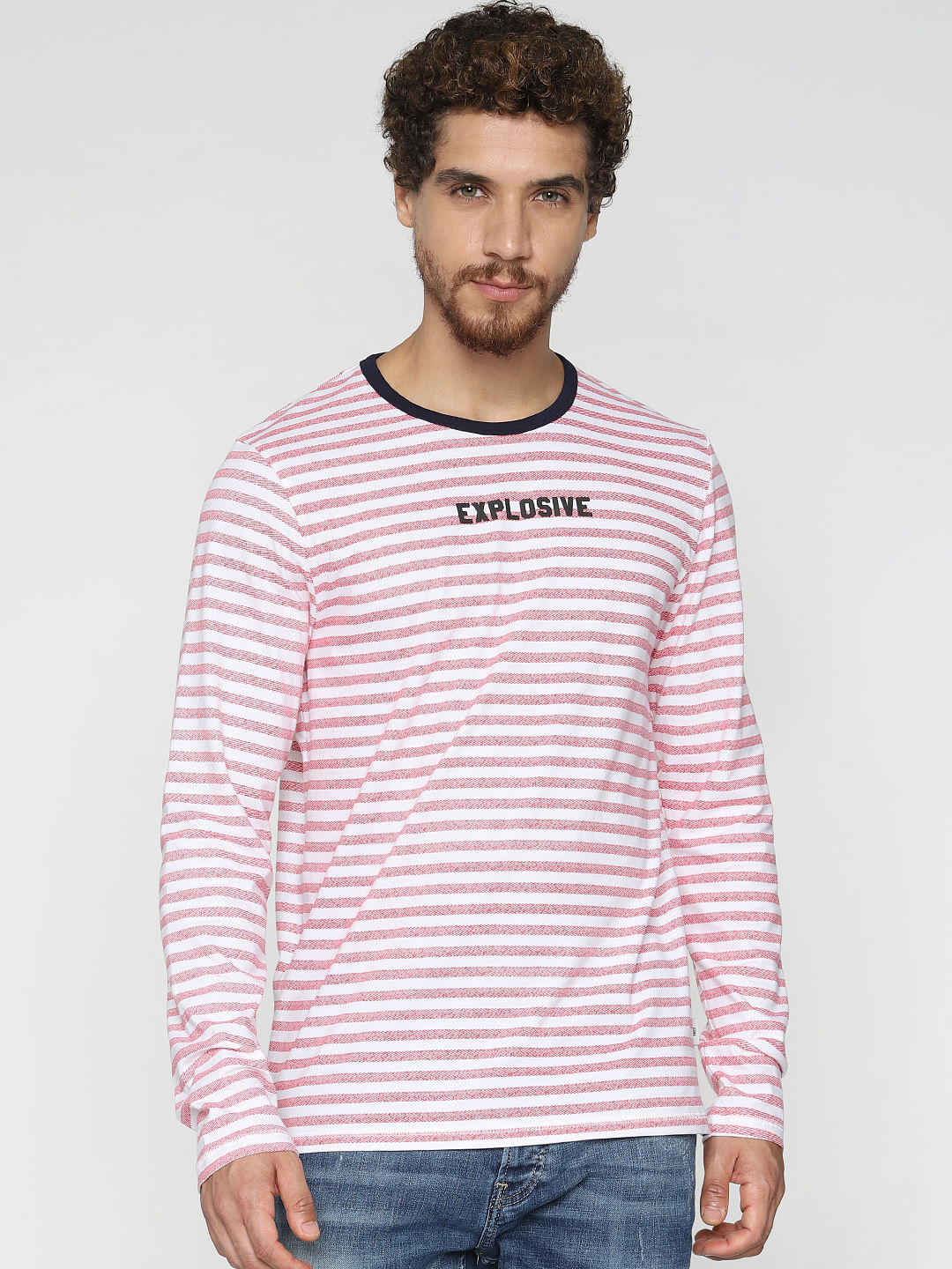 Red Striped Crew Neck T-Shirt - S