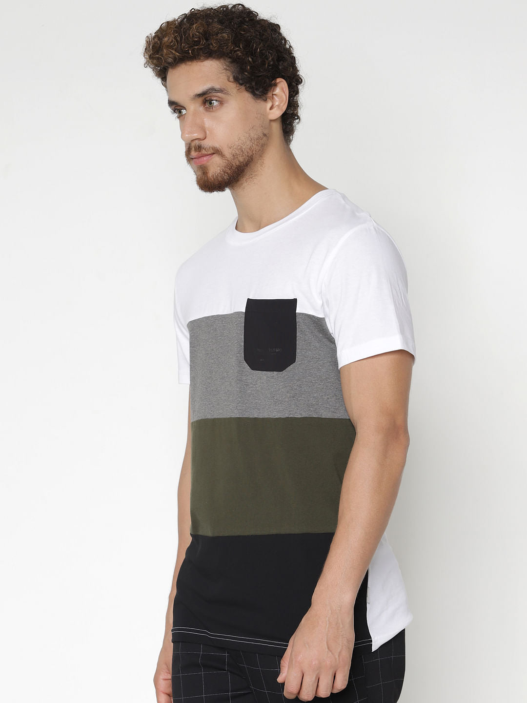 White Colour Blocked Crew Neck T-Shirt