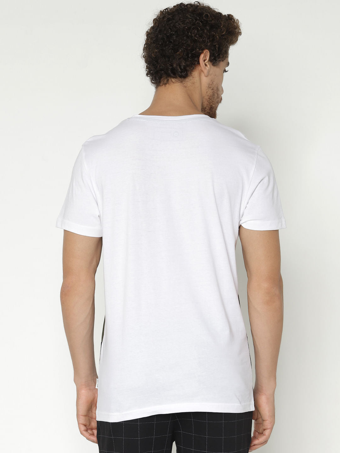 White Colour Blocked Crew Neck T-Shirt