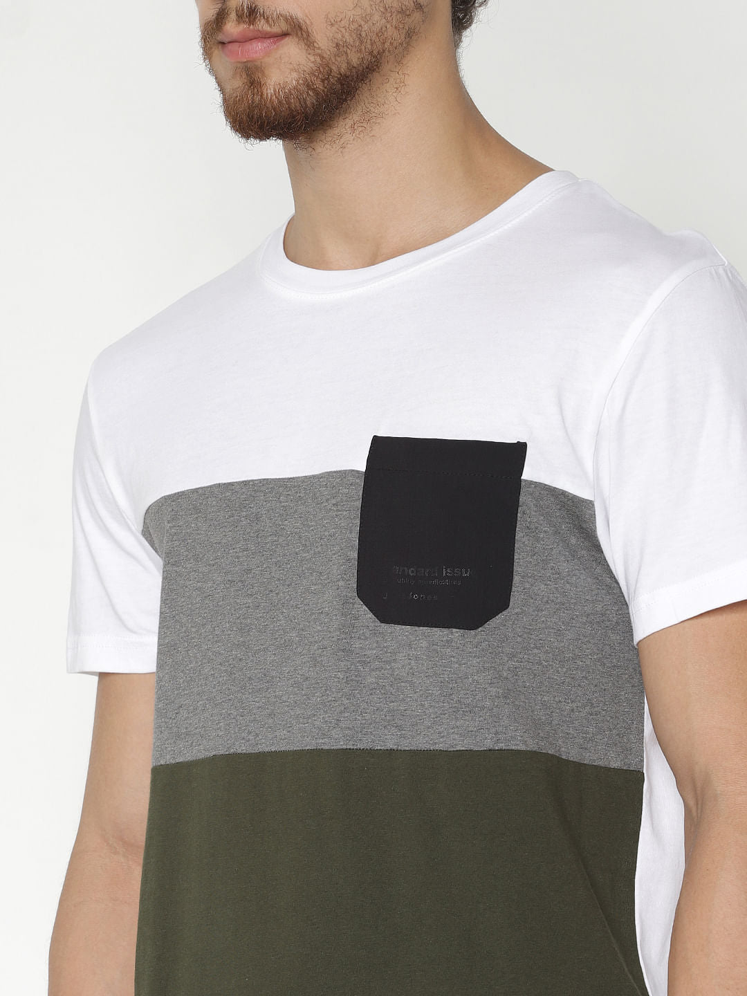 White Colour Blocked Crew Neck T-Shirt