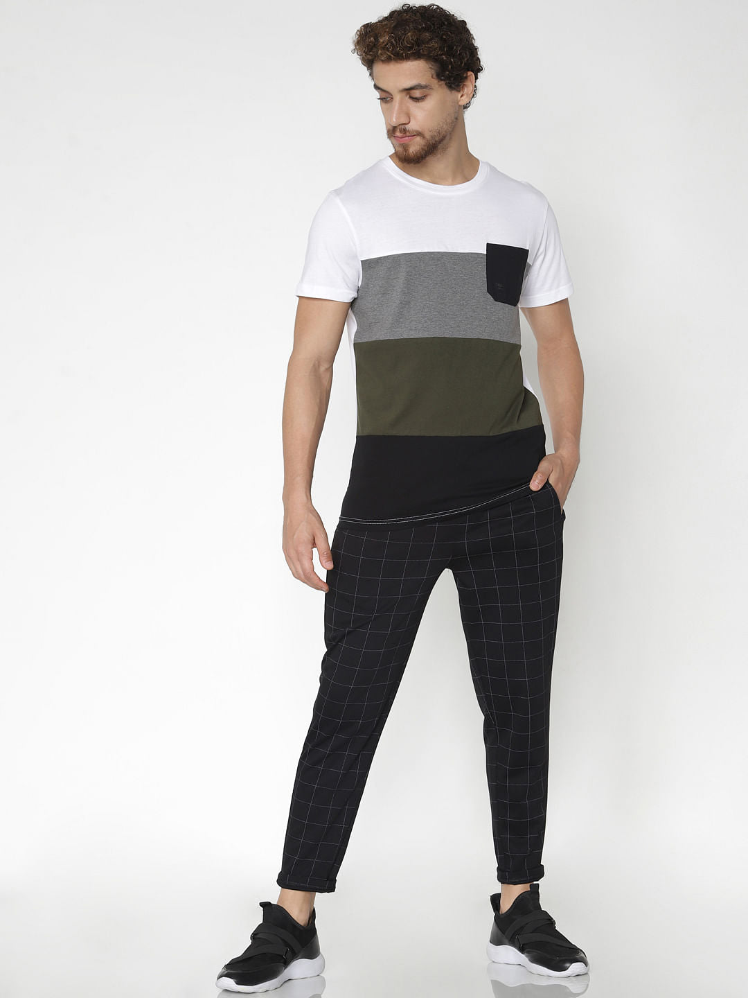 White Colour Blocked Crew Neck T-Shirt