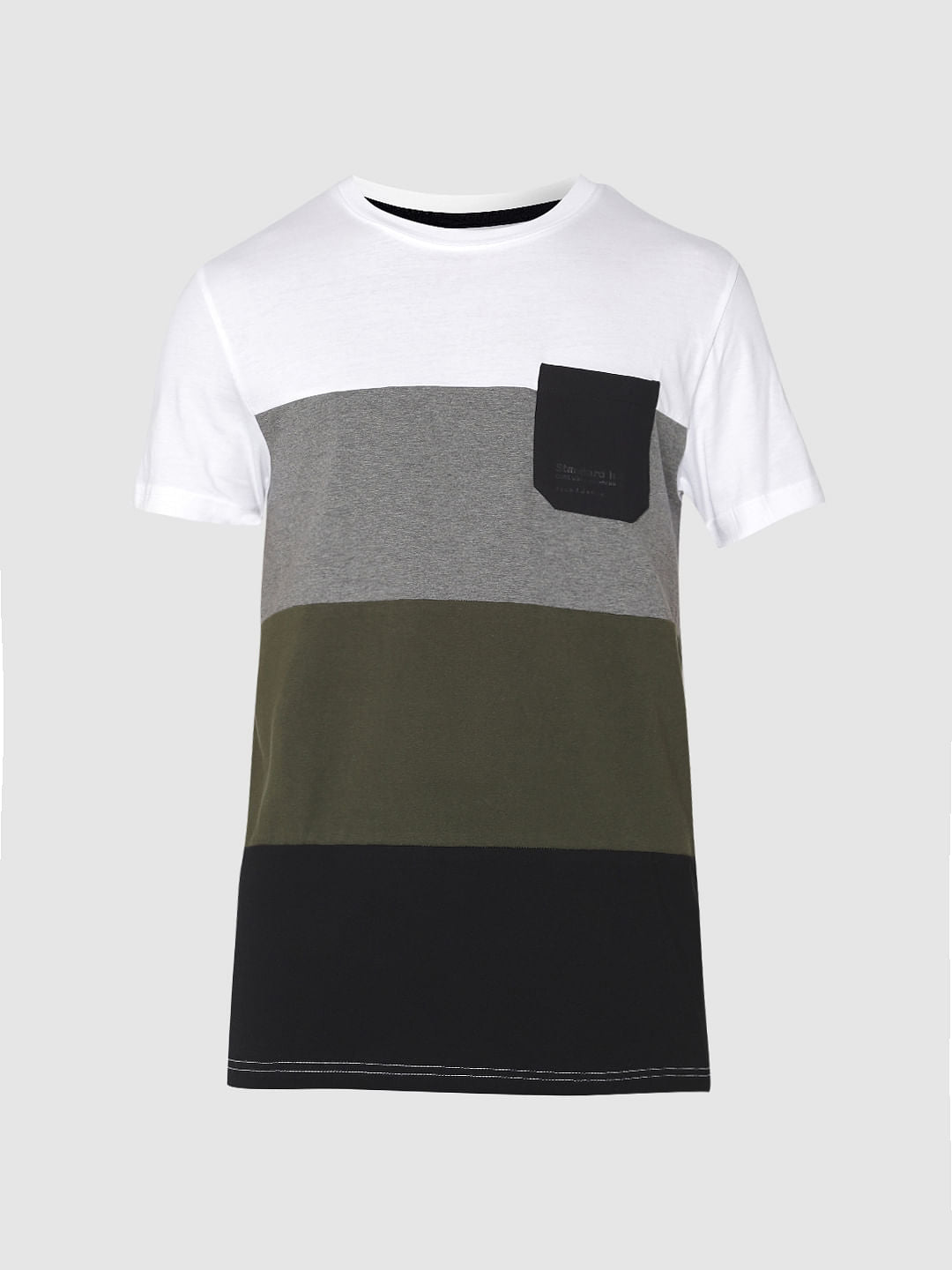White Colour Blocked Crew Neck T-Shirt