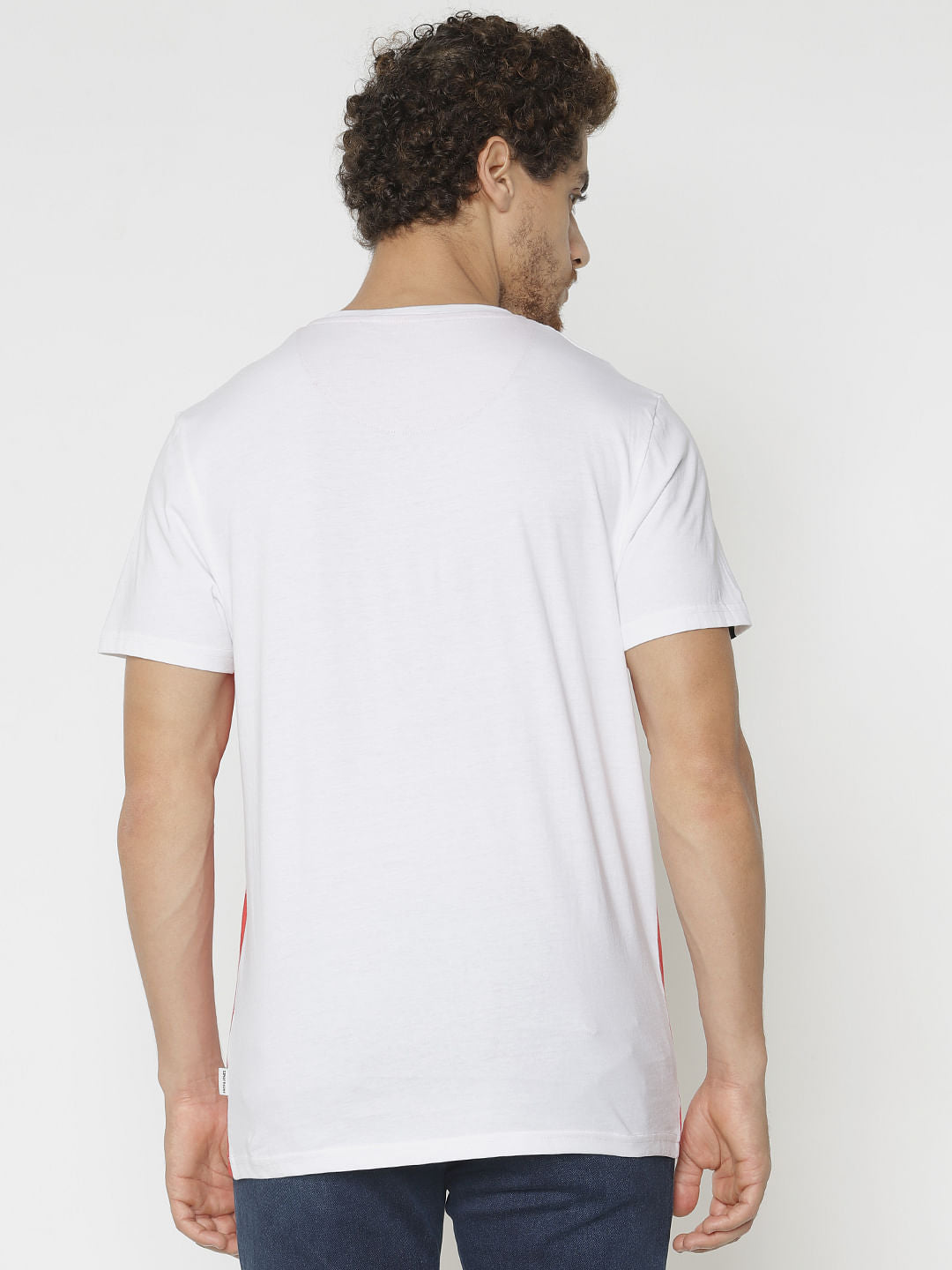 White Colour Blocked Crew Neck T-Shirt