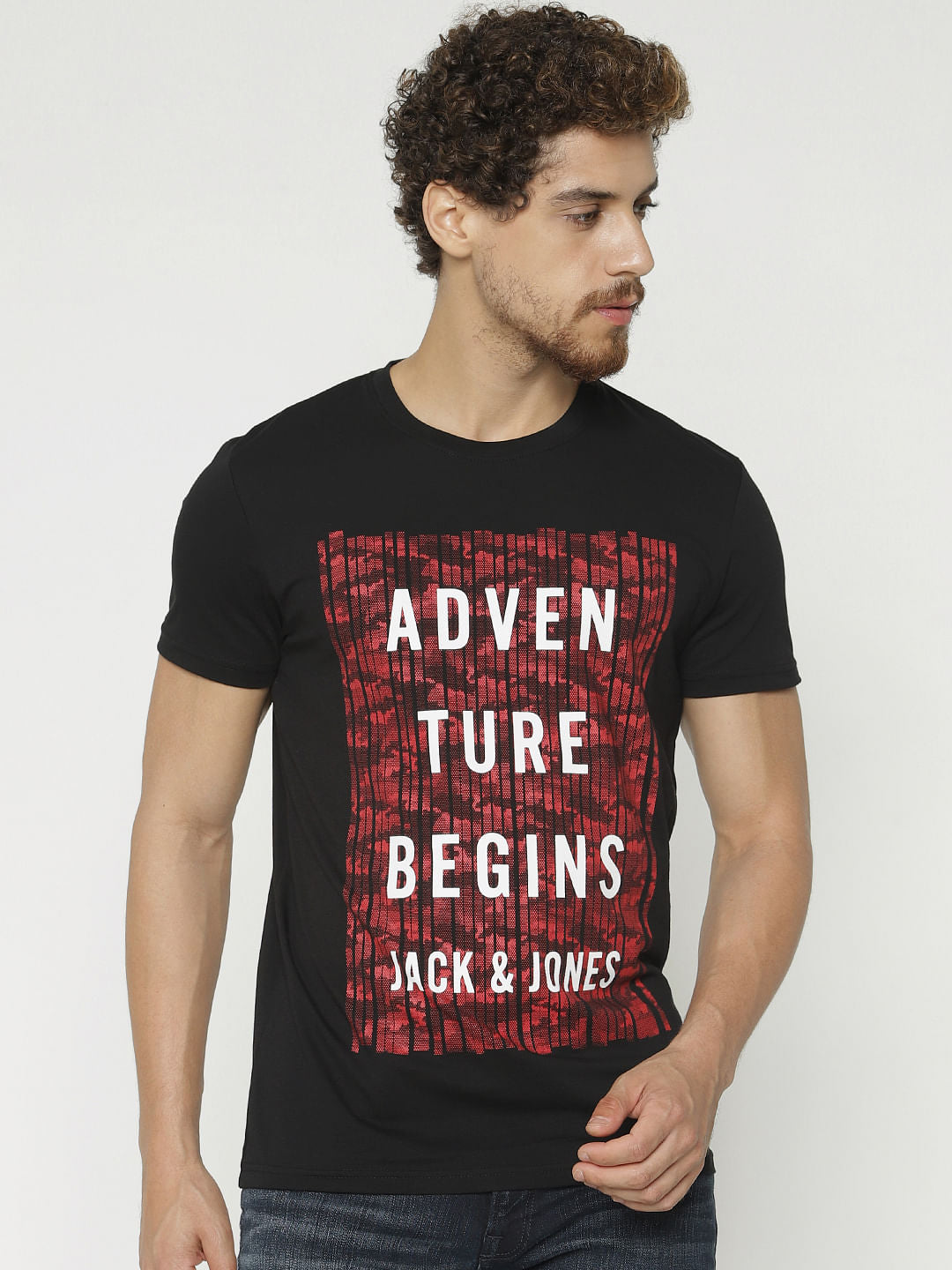Black Graphic Print Crew Neck T-Shirt