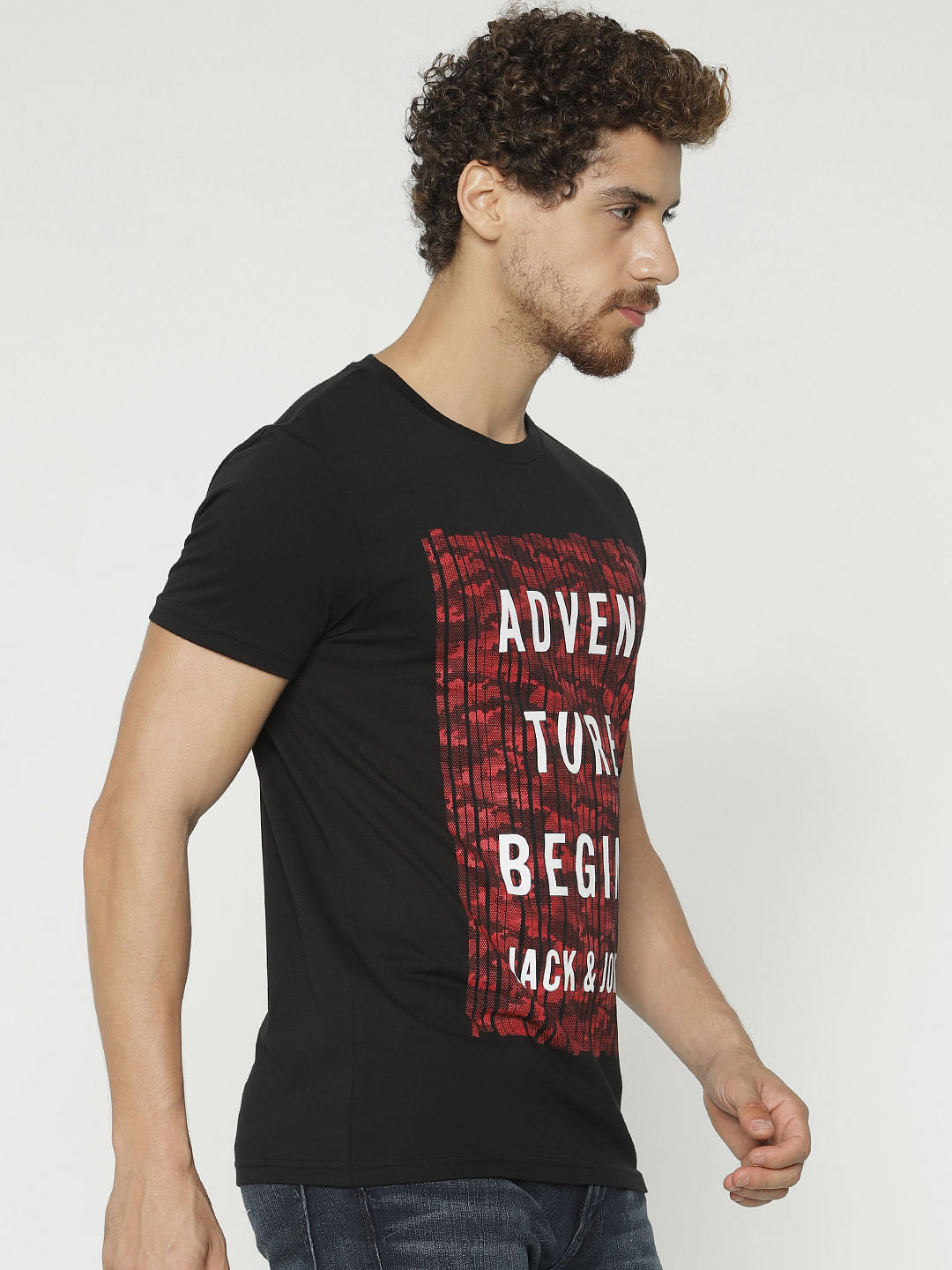 Black Graphic Print Crew Neck T-Shirt