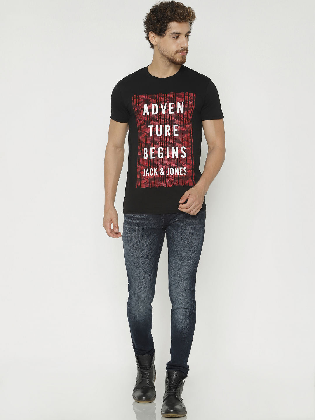 Black Graphic Print Crew Neck T-Shirt