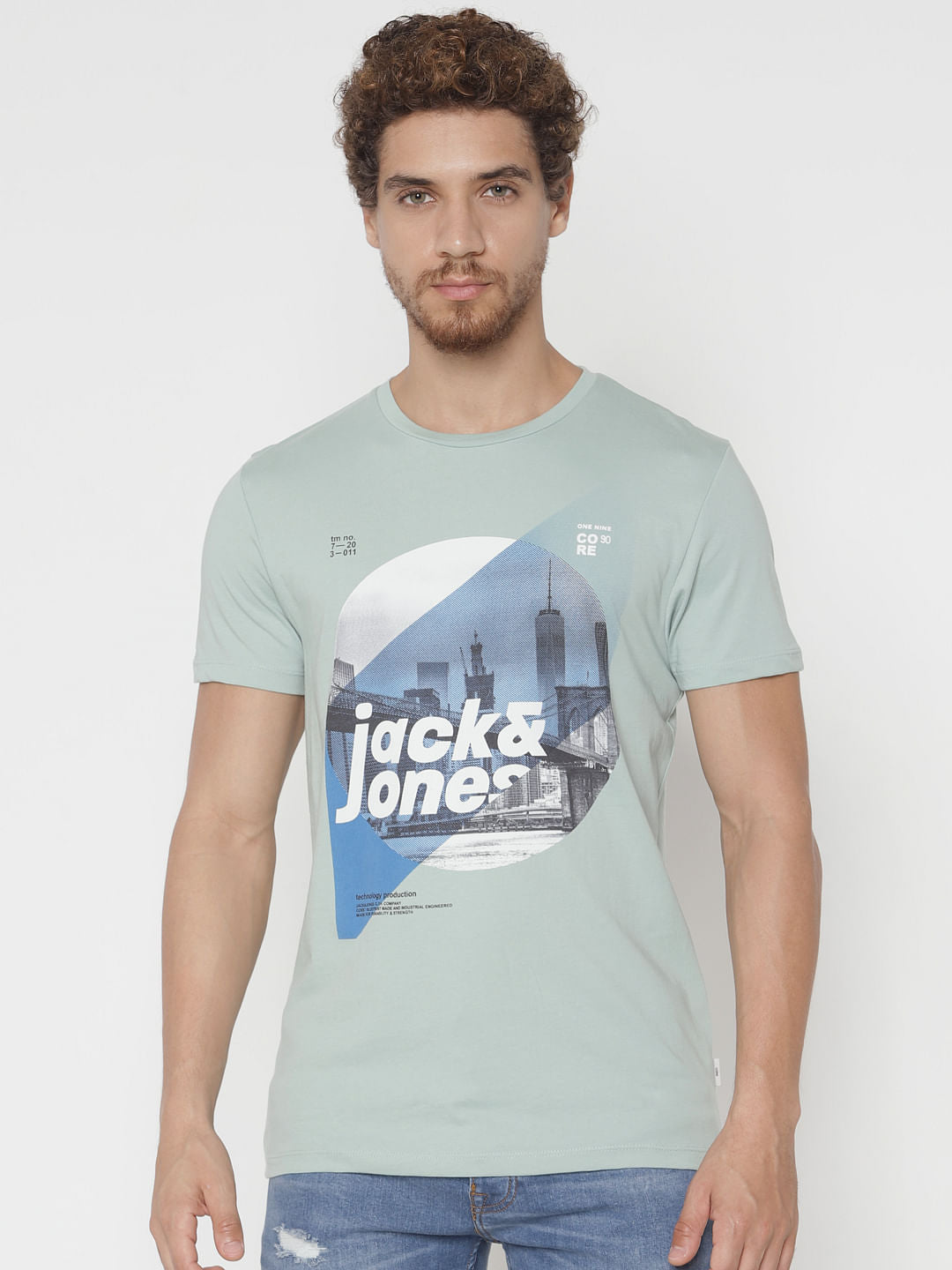 Blue Graphic Print Crew Neck T-Shirt - S