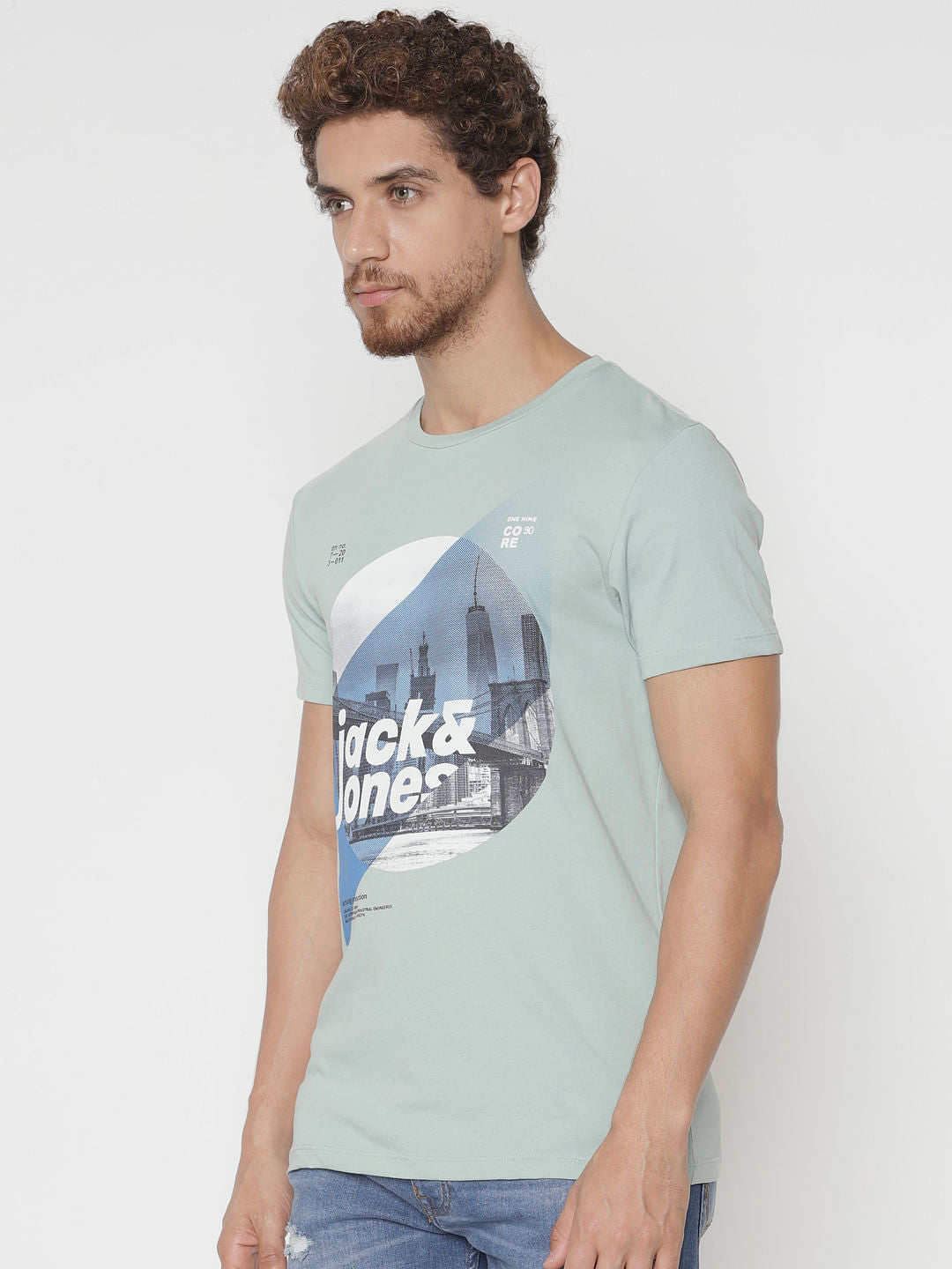 Blue Graphic Print Crew Neck T-Shirt