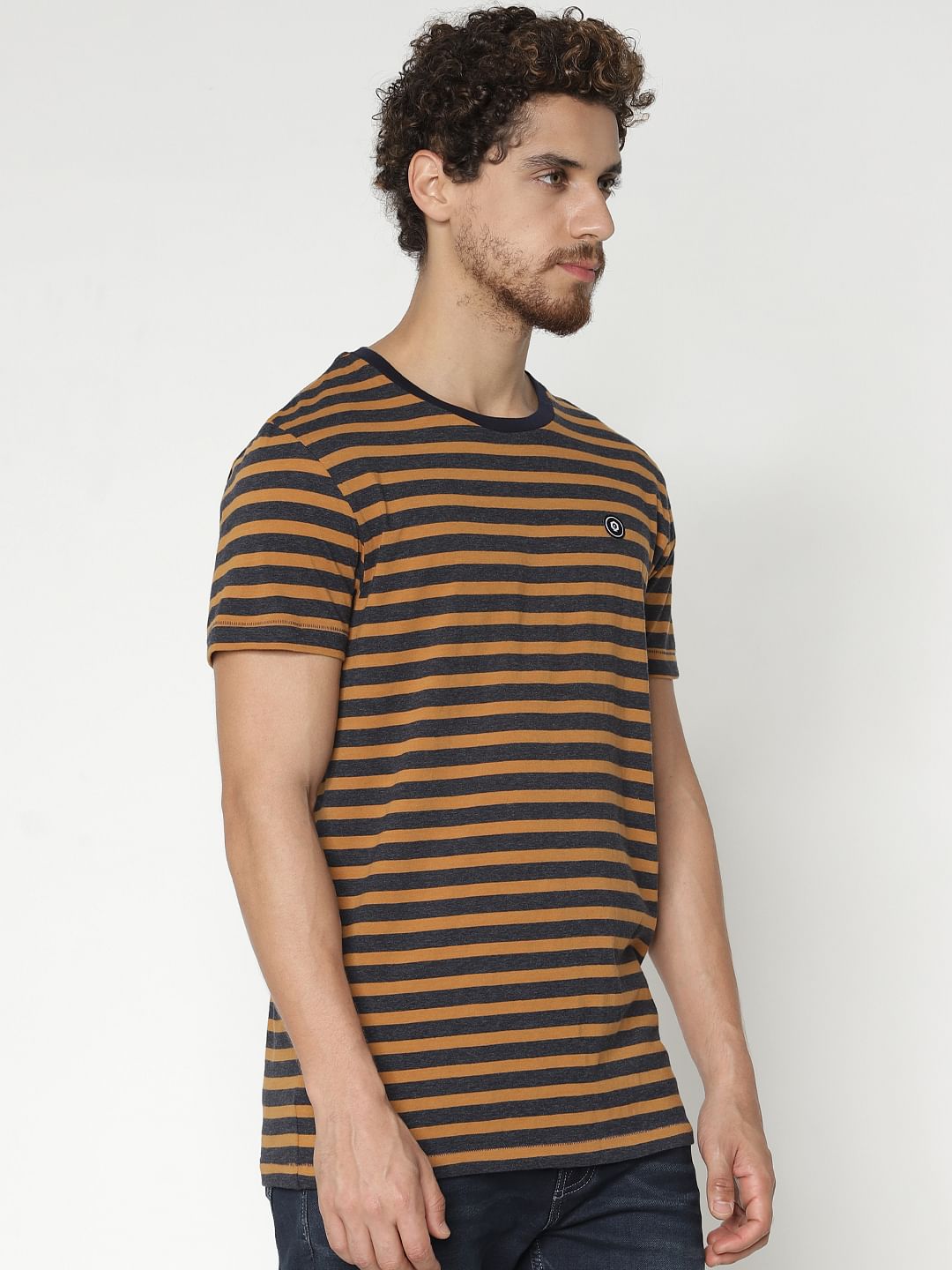 Brown Striped Crew Neck T-Shirt