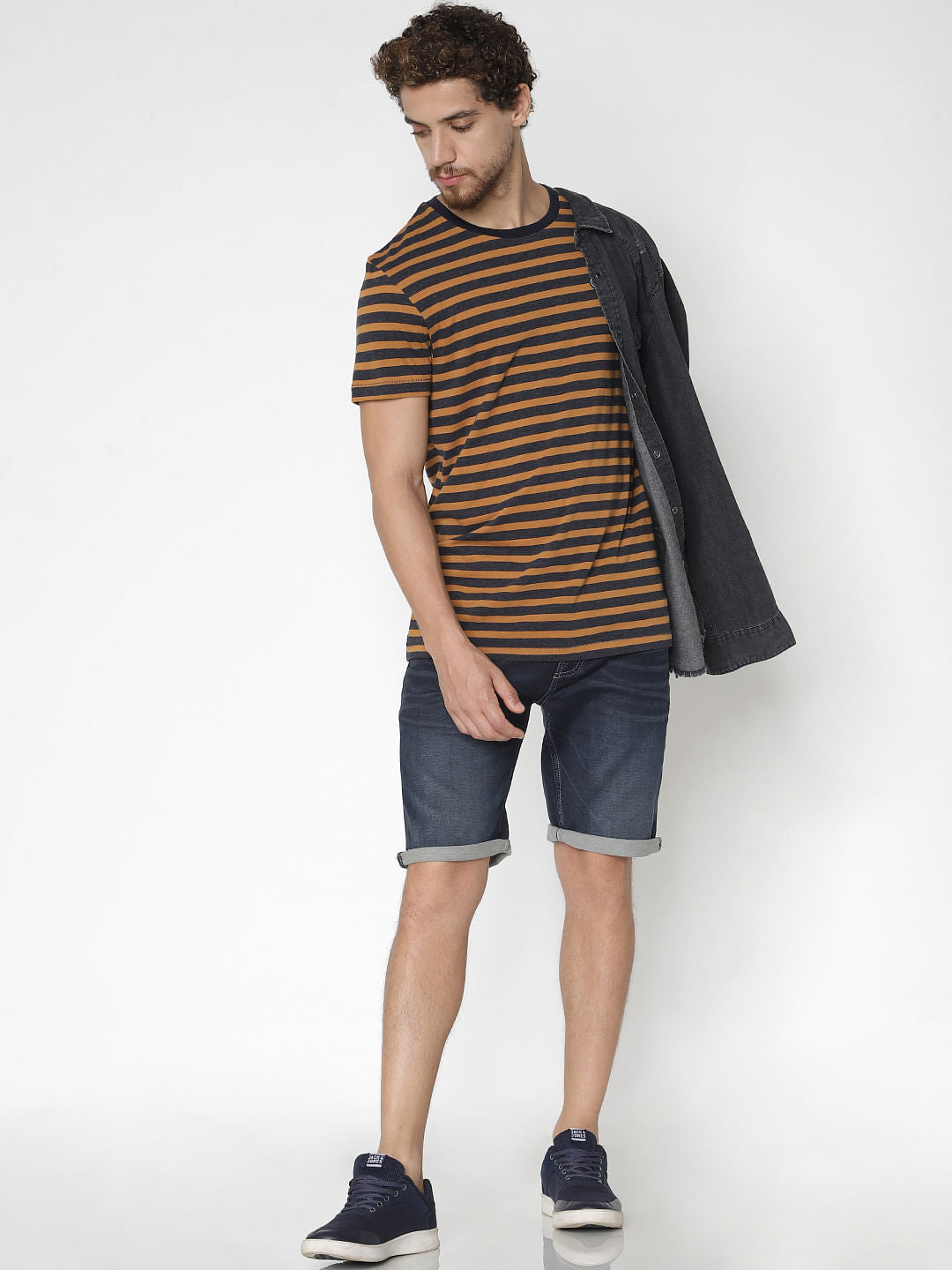Brown Striped Crew Neck T-Shirt