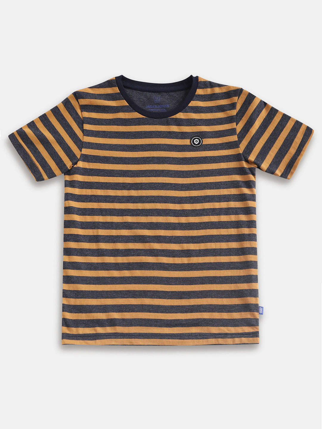 Boys Orange Striped Crew Neck T-shirt