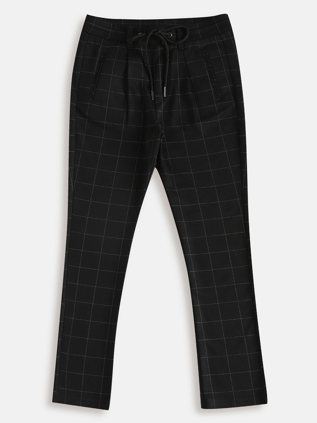 Boys Black Mid Rise Check Pants - 128/8Y