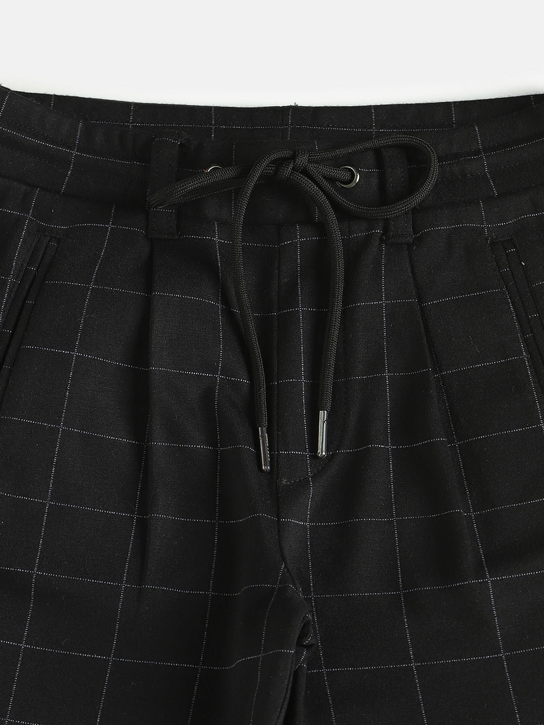 Boys Black Mid Rise Check Pants