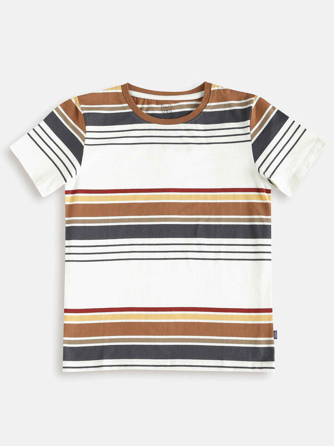 Boys White Striped Crew Neck T-shirt