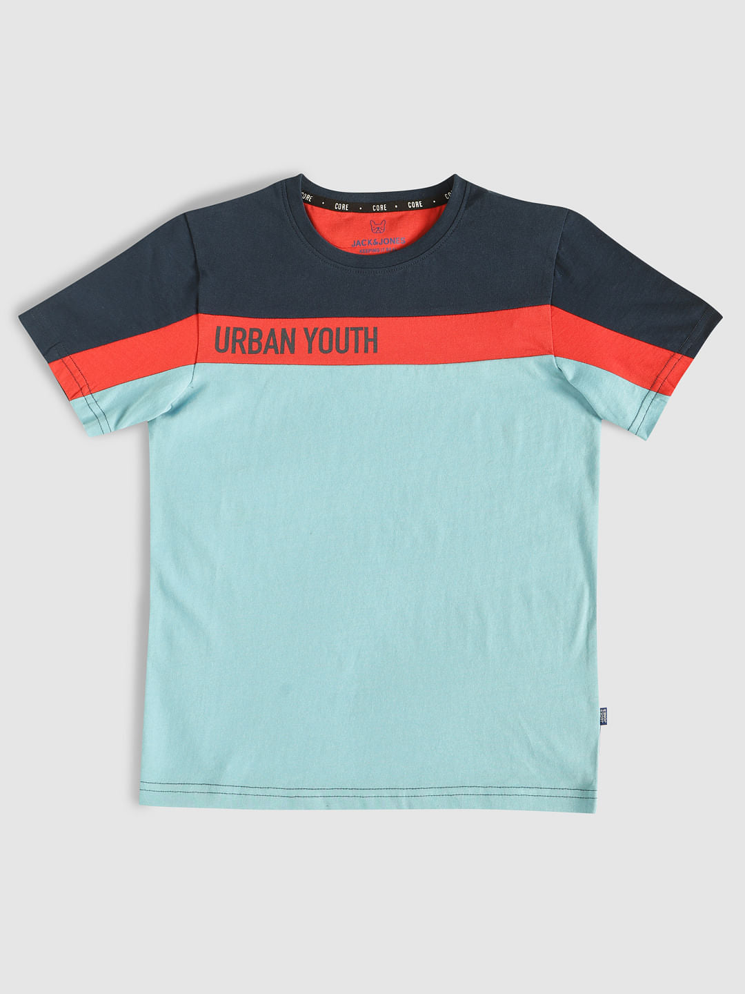 Boys Blue Colour Blocked Crew Neck T-Shirt