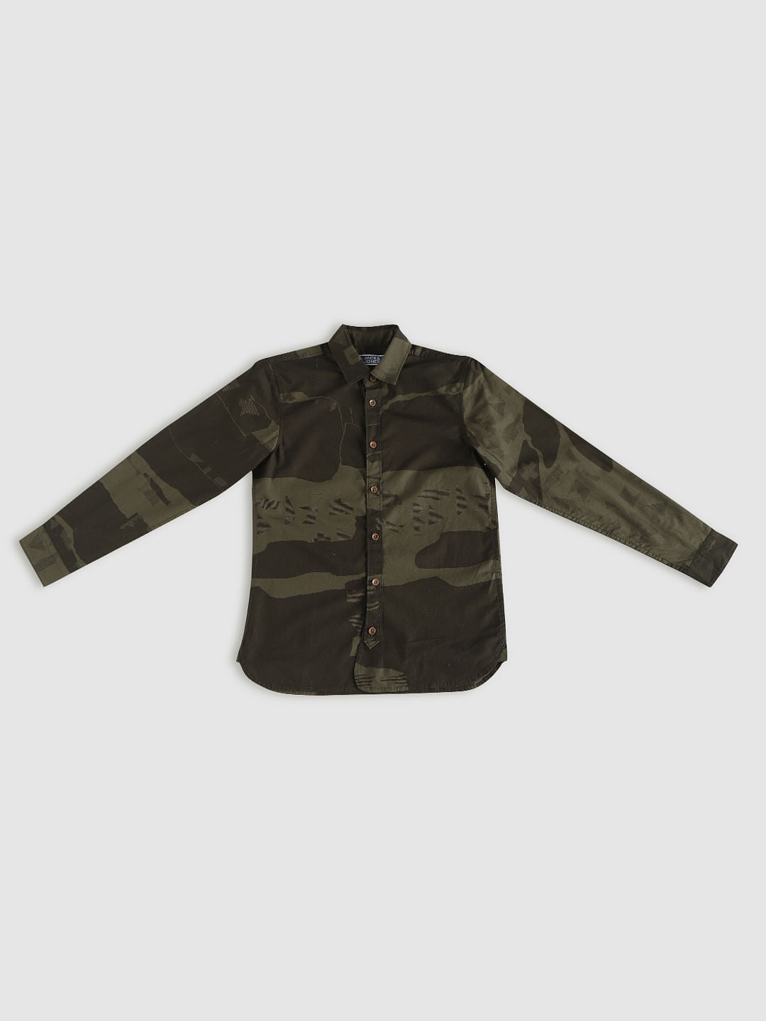 Boys Green Camo Print Full Sleeves Shirt - 128/8Y
