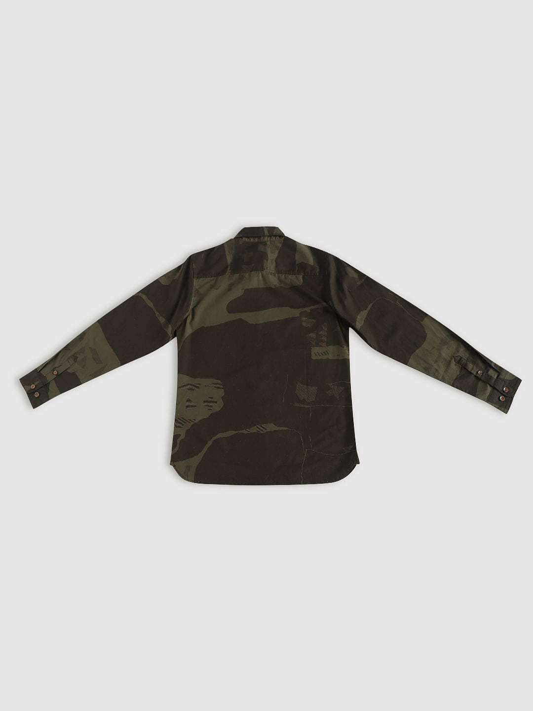 Boys Green Camo Print Full Sleeves Shirt