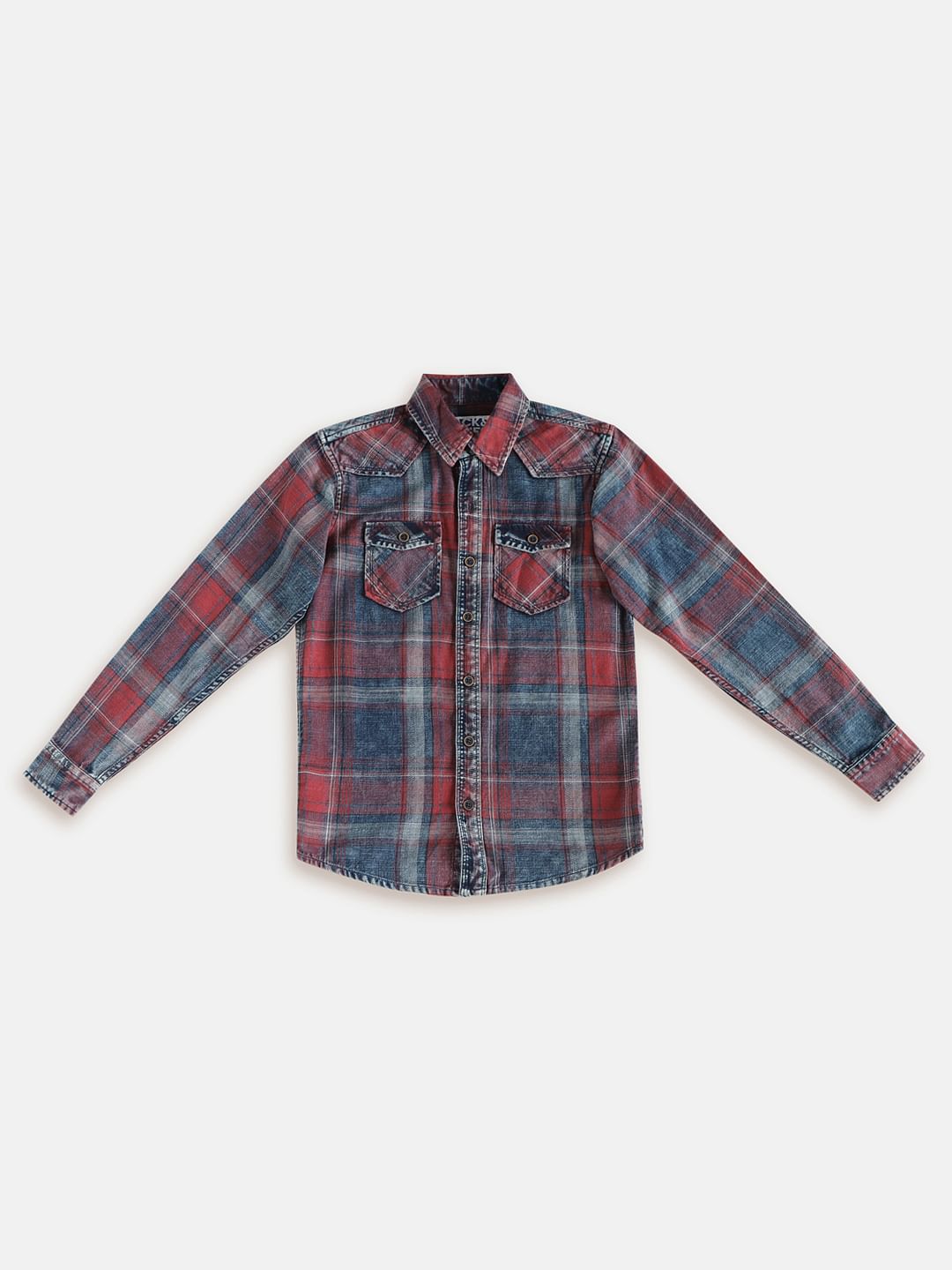 Boys Red Check Full Sleeves Shirt - 128/8Y