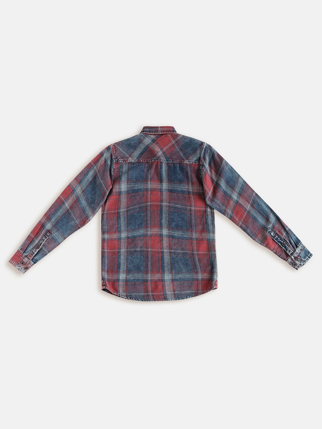 Boys Red Check Full Sleeves Shirt