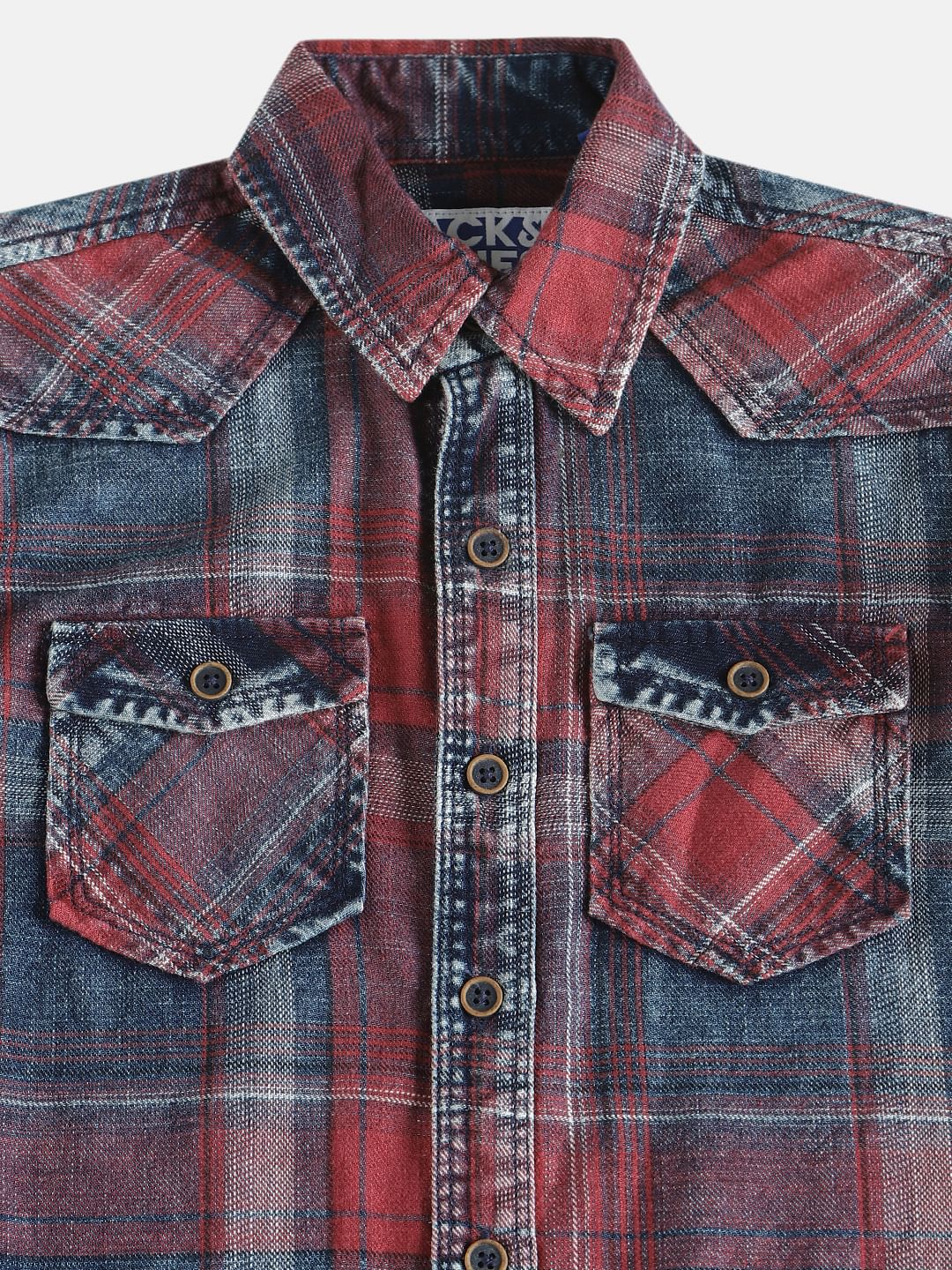 Boys Red Check Full Sleeves Shirt