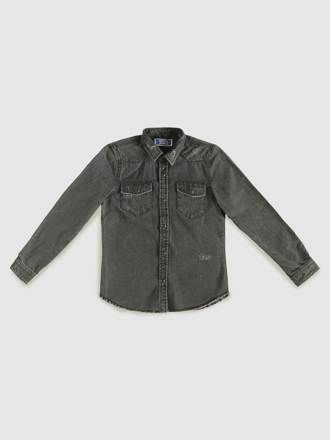Boys Black Faded Full Sleeves Shirt - 128/8Y