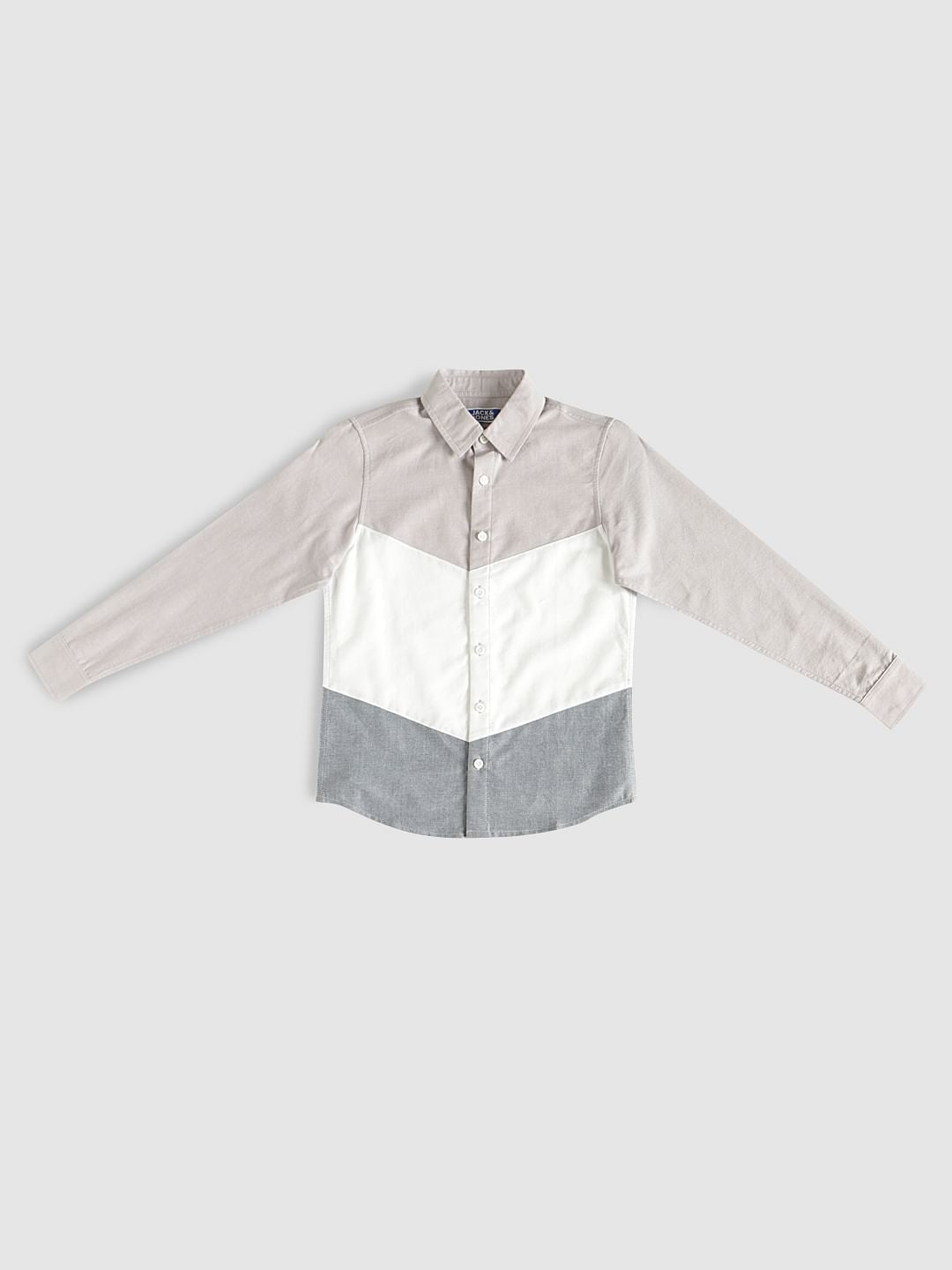 Boys White Colour Blocked Shirt