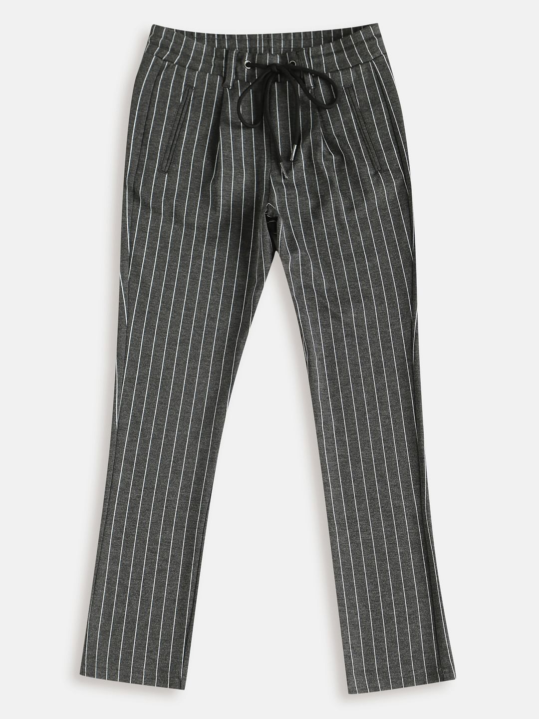 Boys Grey Mid Rise Striped Pants - 128/8Y