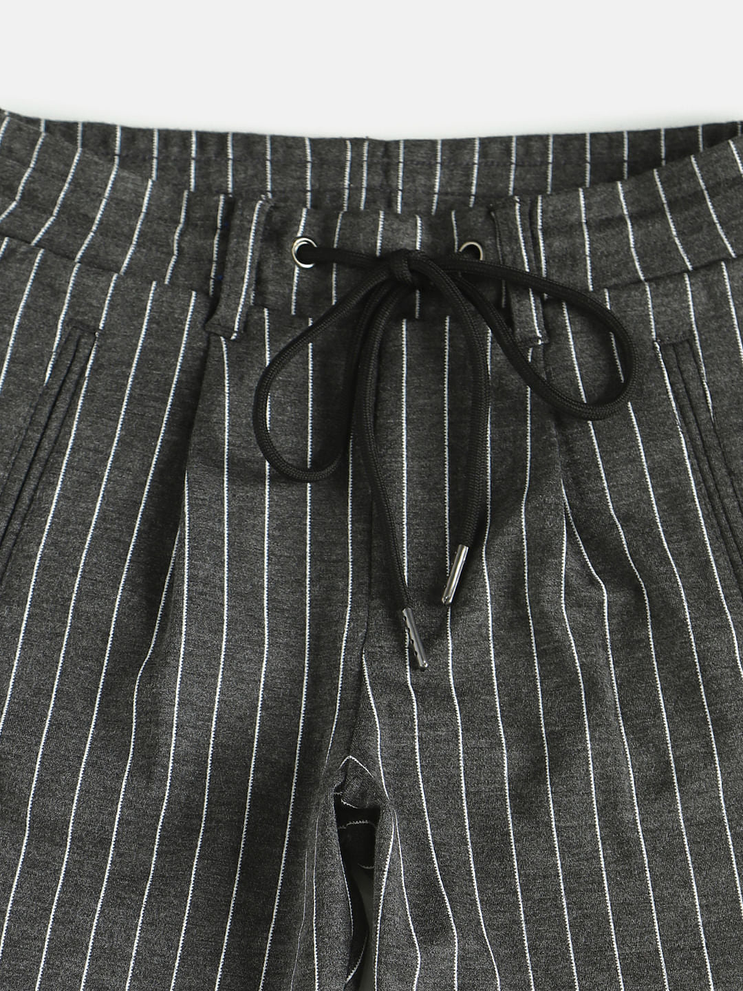 Boys Grey Mid Rise Striped Pants