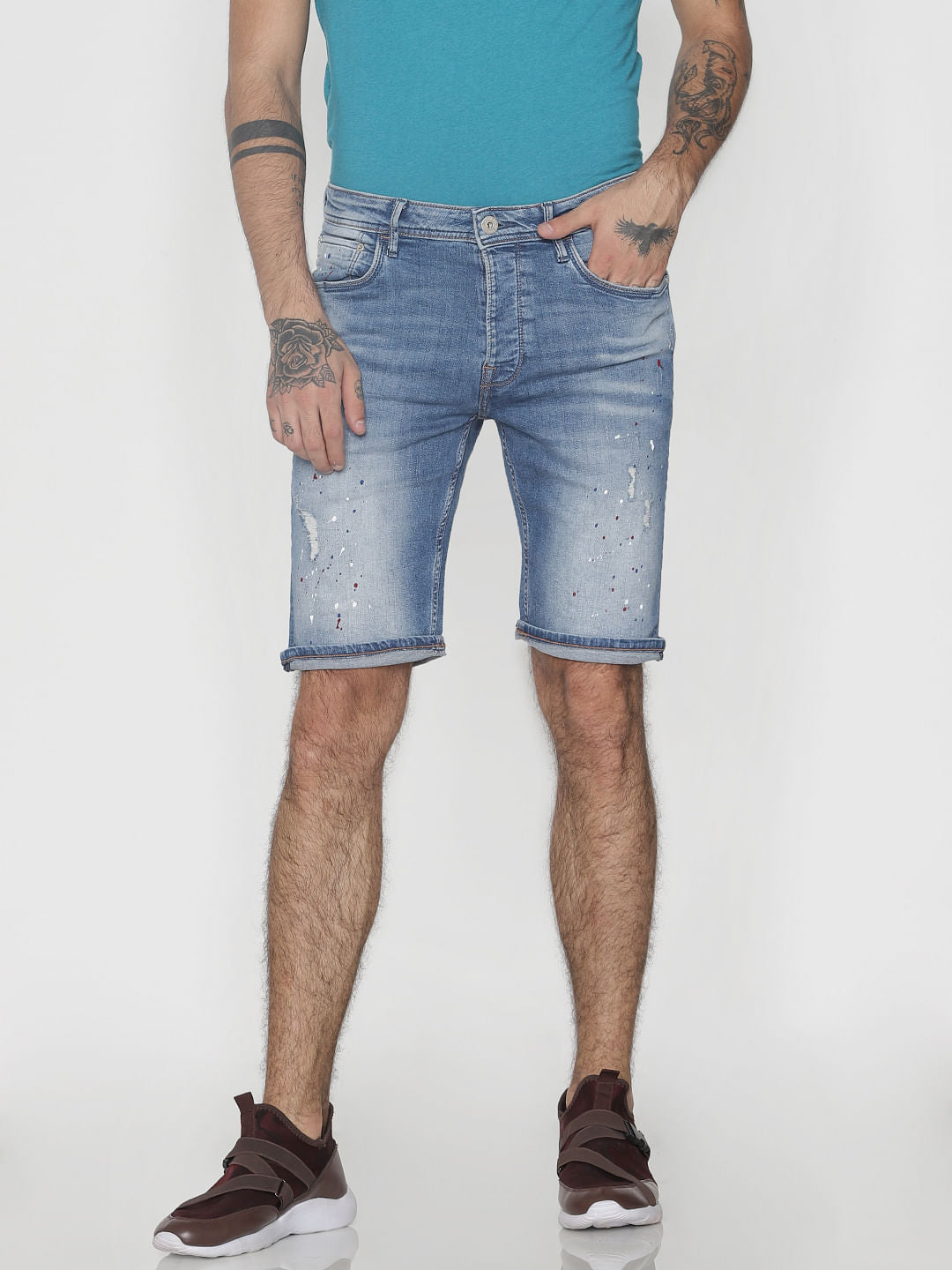 Light Blue Distressed Denim Shorts - S