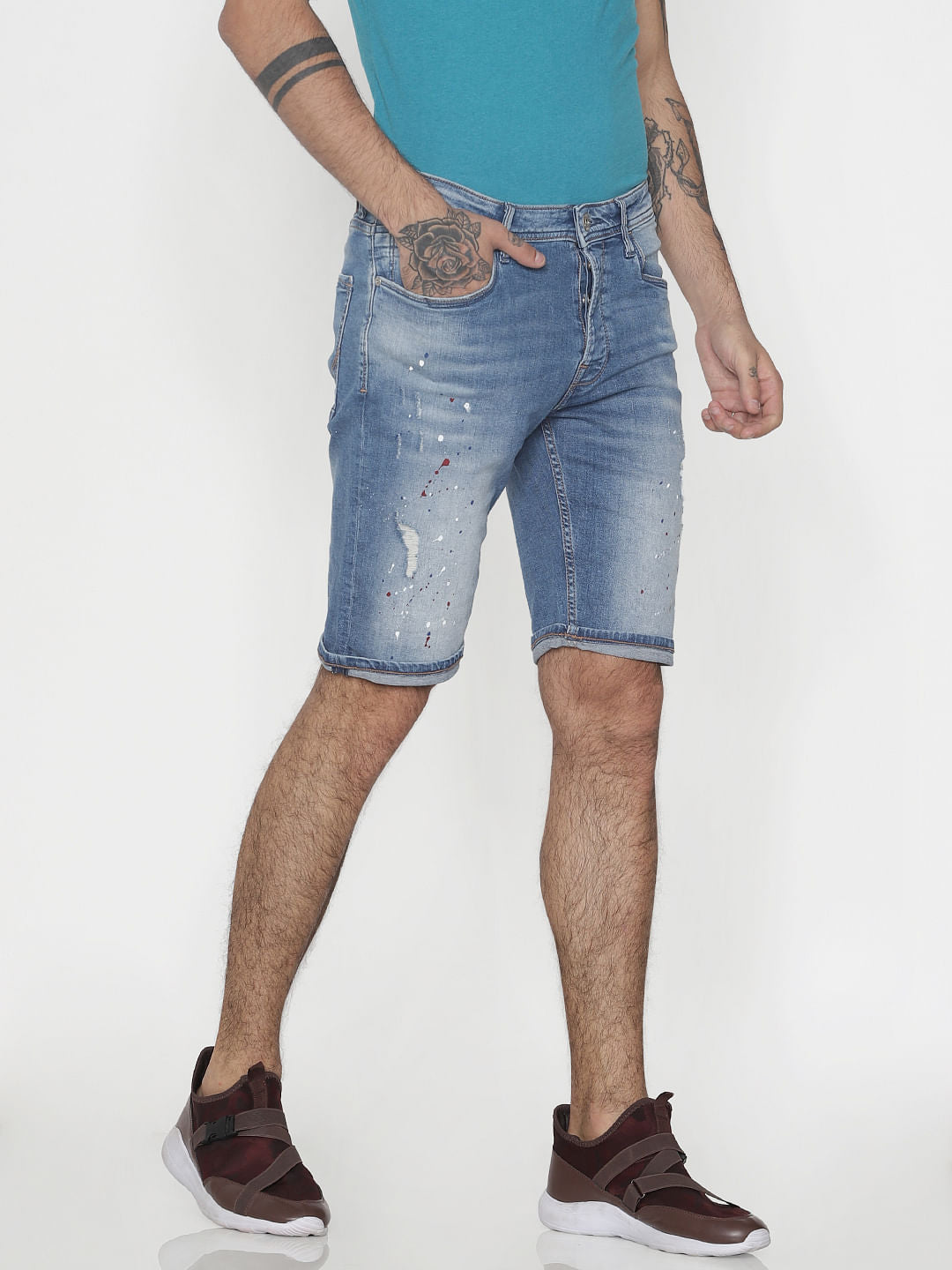 Light Blue Distressed Denim Shorts
