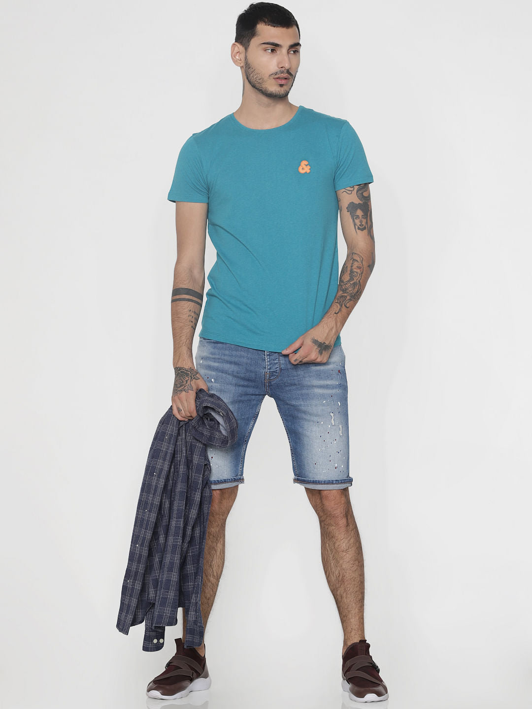 Light Blue Distressed Denim Shorts