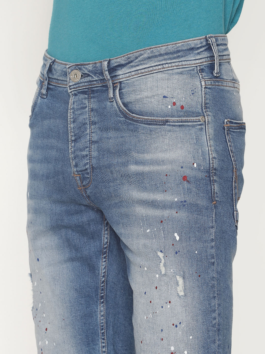 Light Blue Distressed Denim Shorts