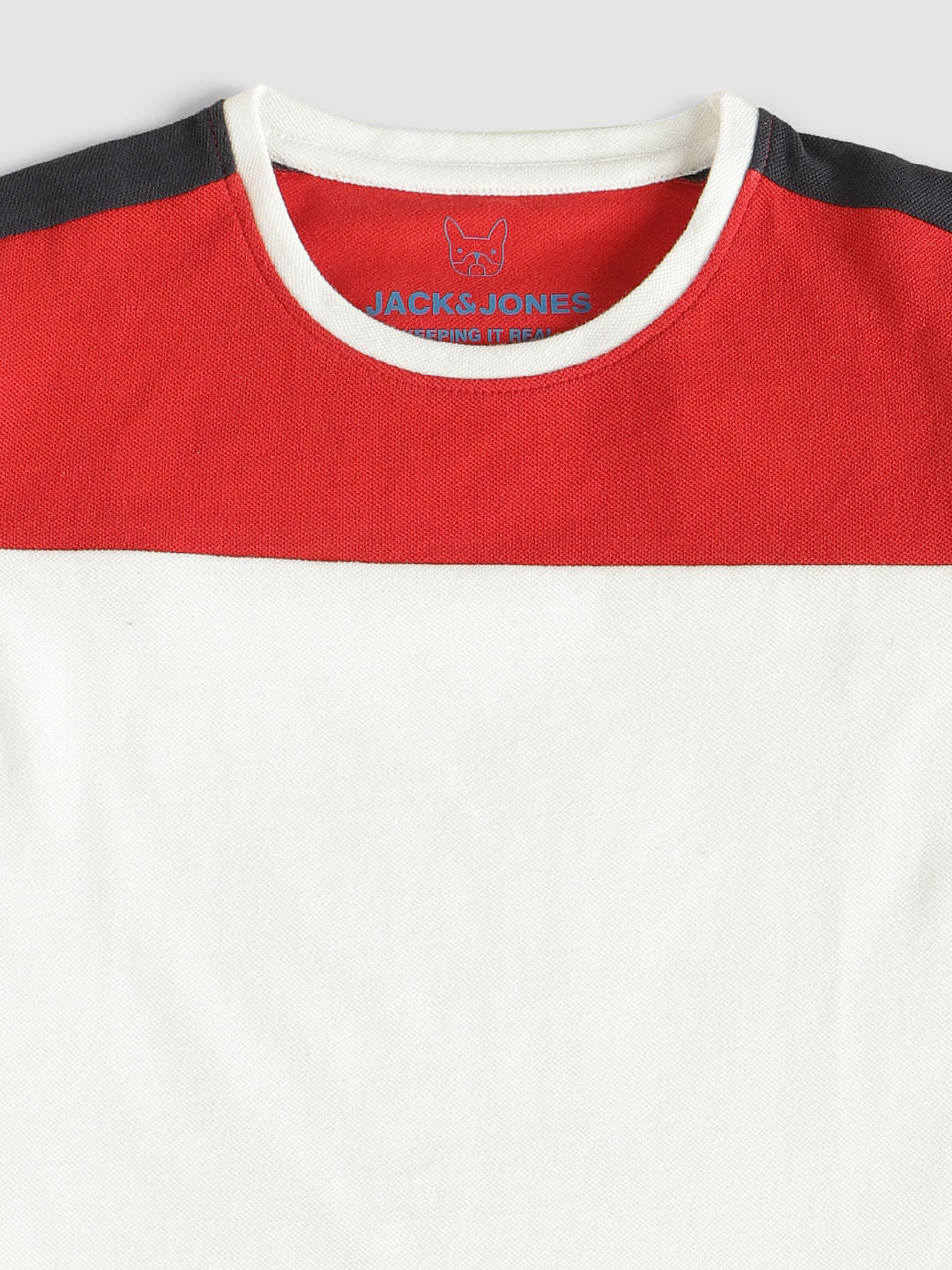 Boys White Colour Blocked Crew Neck T-Shirt