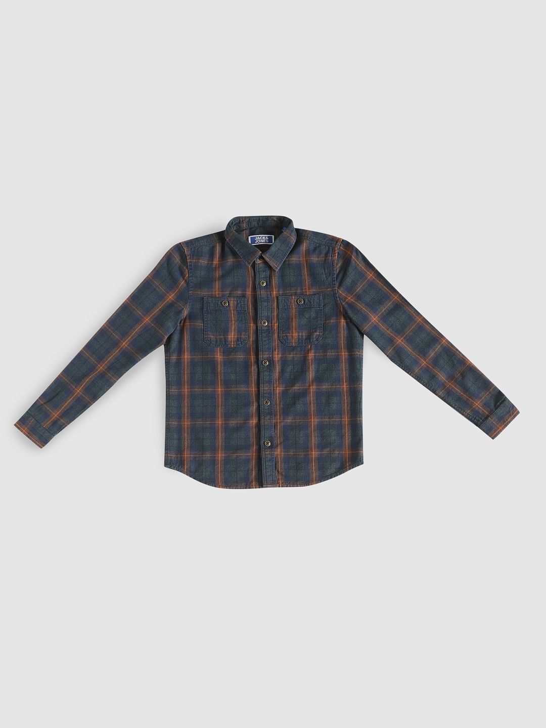 Boys Dark Blue Check Full Sleeves Shirt