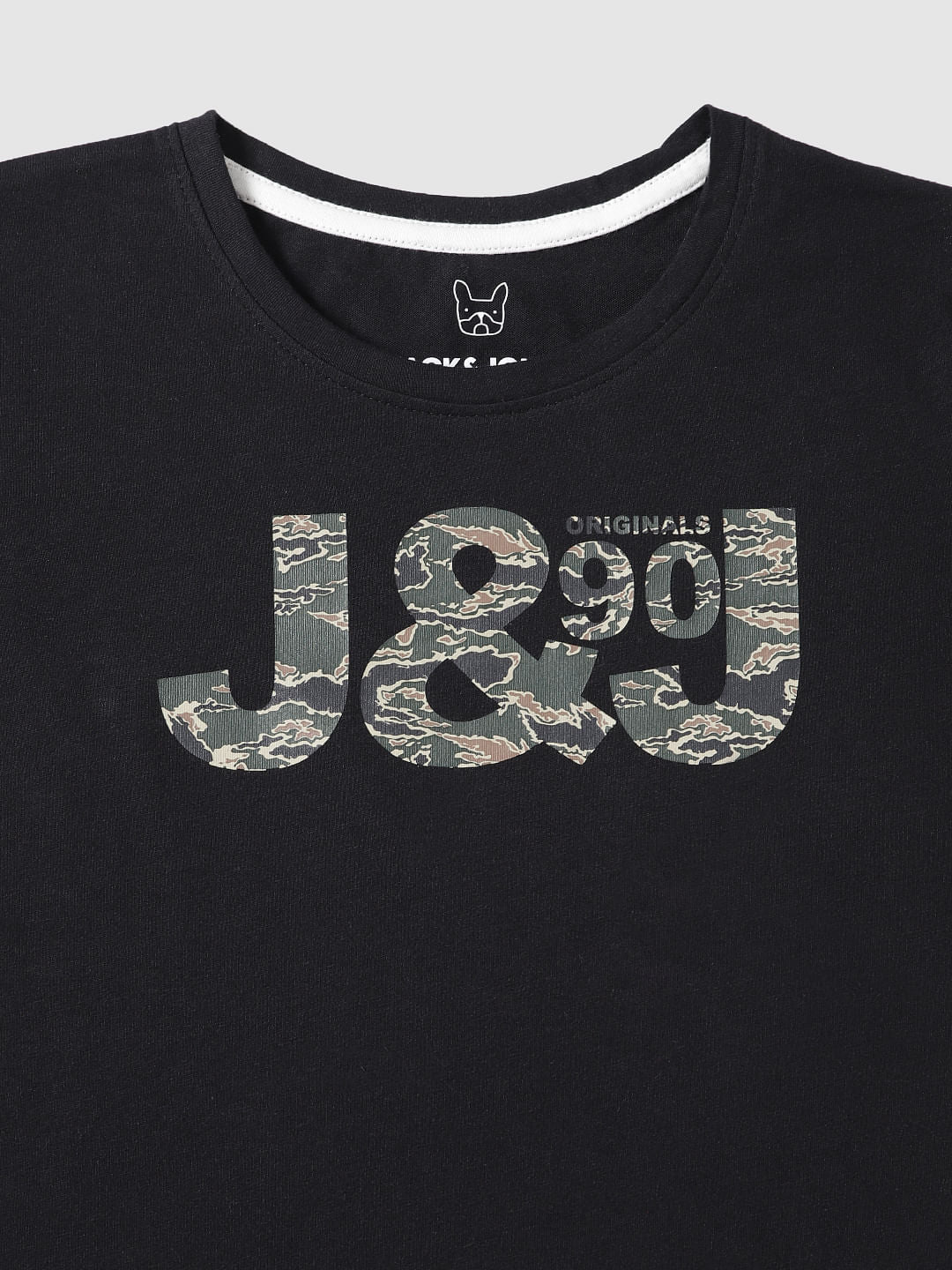 Boys Black Camo Text Print Crew Neck T-Shirt