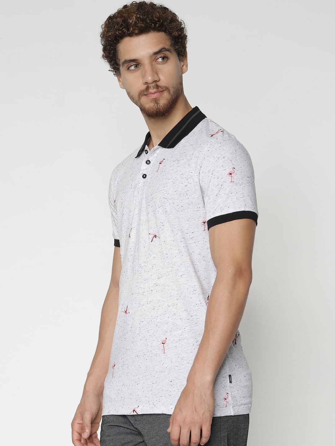 White Printed Polo Neck T-Shirt