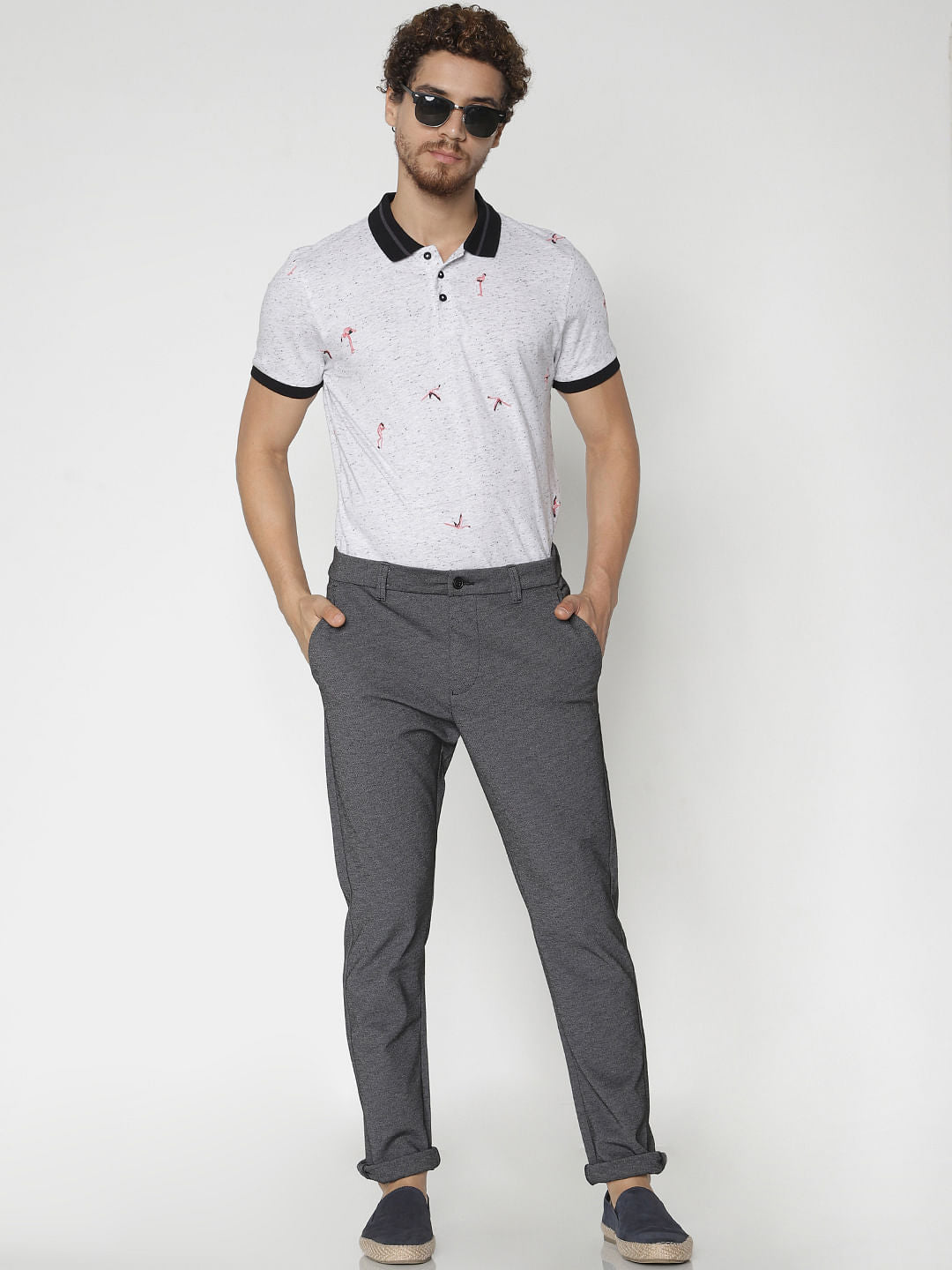White Printed Polo Neck T-Shirt