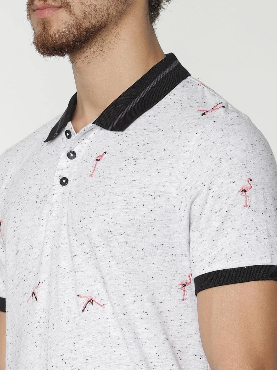 White Printed Polo Neck T-Shirt