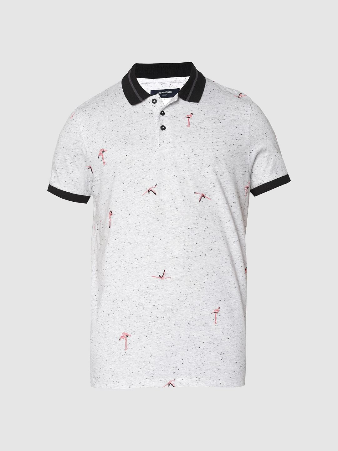 White Printed Polo Neck T-Shirt