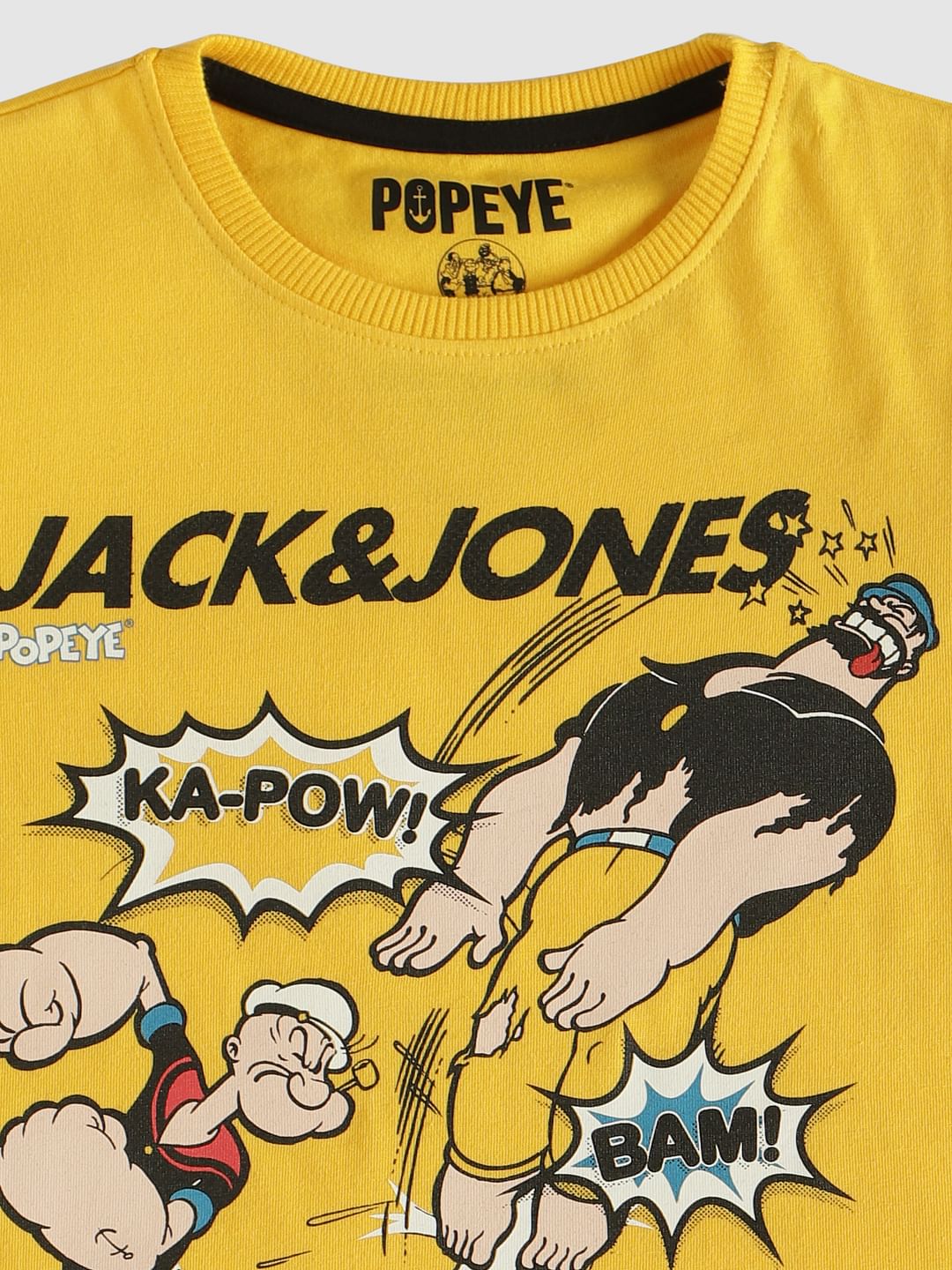 Boys X Popeye Yellow Printed Crew Neck T-Shirt