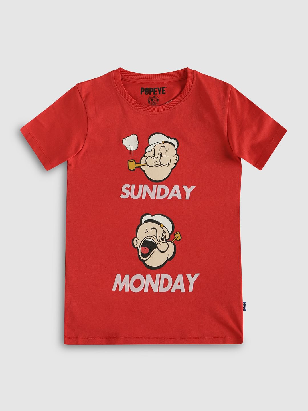 Boys X Popeye Red Printed Crew Neck T-Shirt - 128/8Y